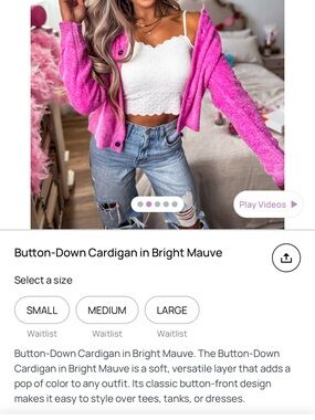 Zenana Outfitters Bright Mauve Button-Down Cardigan